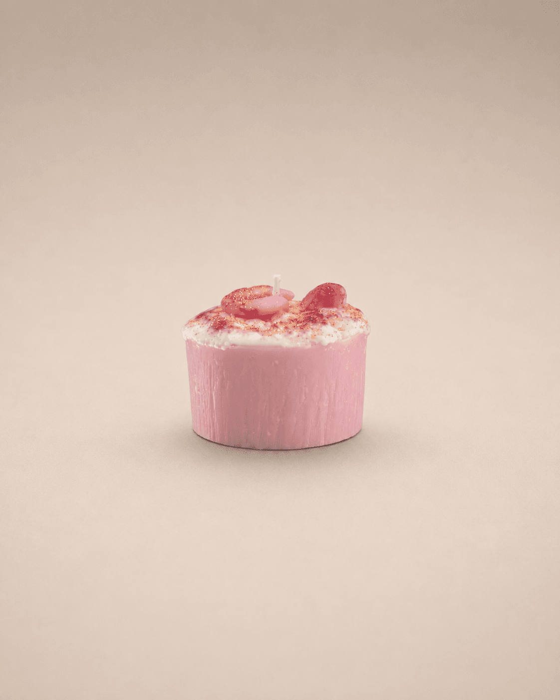 Custom pink cupcake candle with gold glitter
