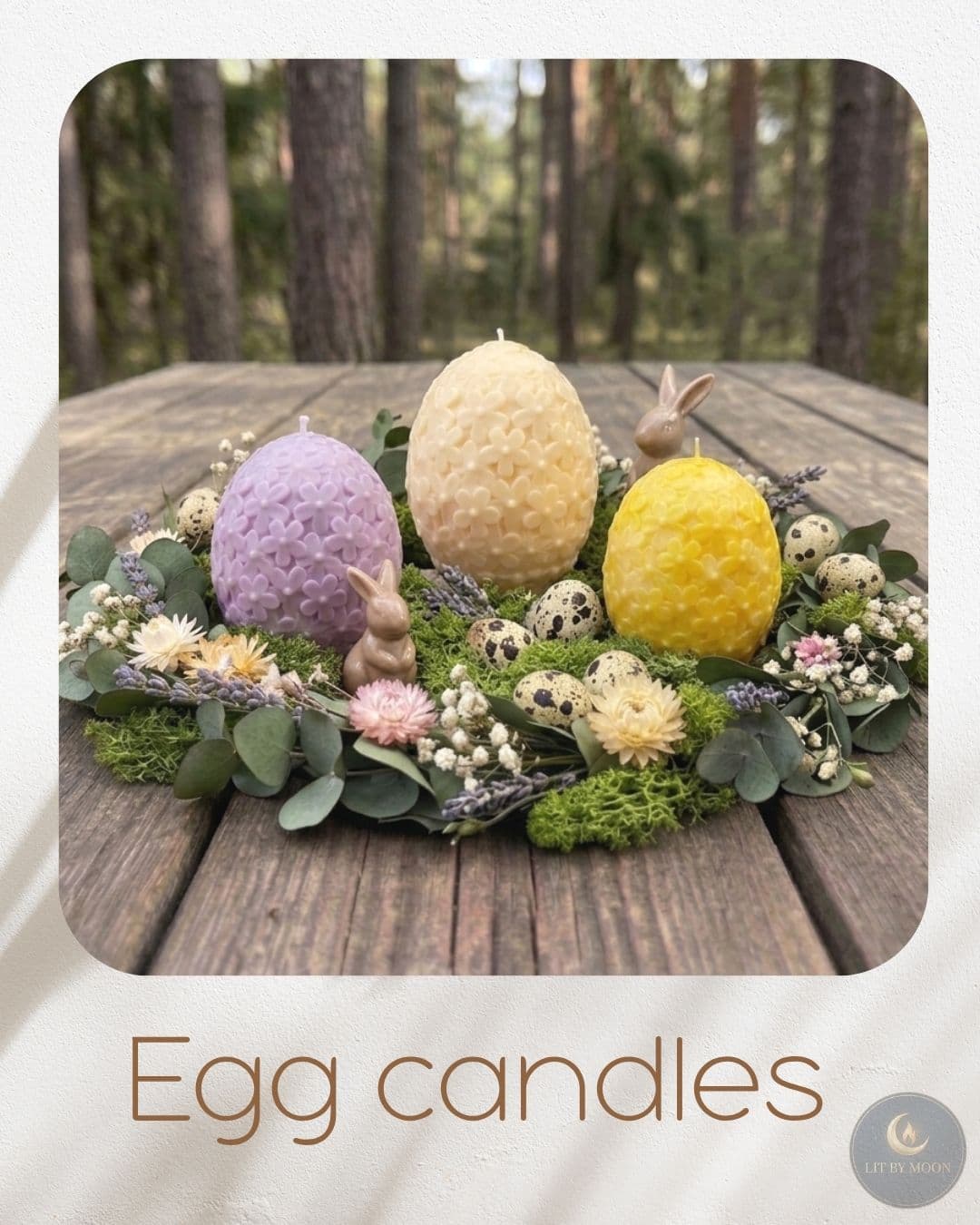Decorative egg candles in pastel colours, perfect as a seasonal or gift centrepiece.