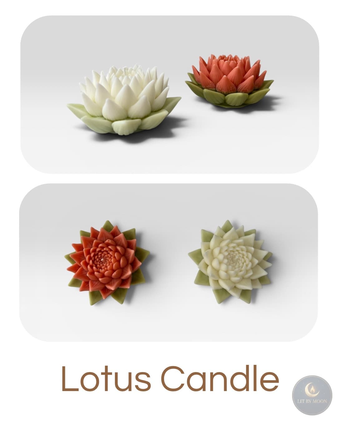 Hand-sculpted lotus flower candles in soft wax tones — a serene, decorative centrepiece.