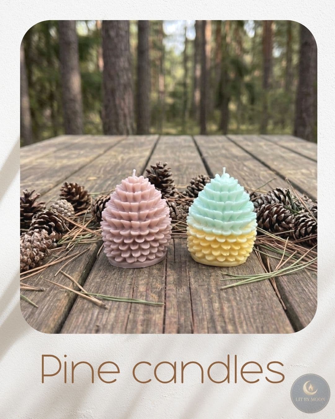 Pine cone shaped candles made from natural wax — a touch of the Finnish forest.