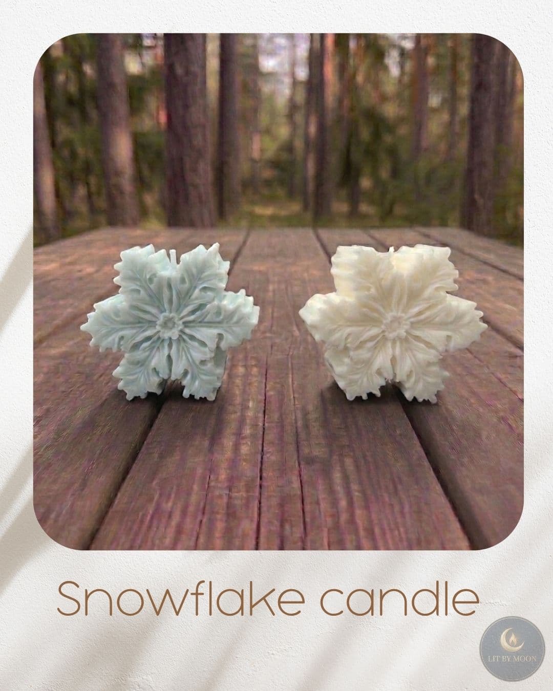 Intricate snowflake candles in soft winter hues — a Finnish winter in wax form.